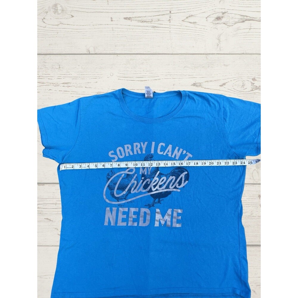 GILDAN Women's 2XL Blue “Sorry I Can't My Chickens Need Me” Graphic T-Shirt Tee - Picture 7 of 11